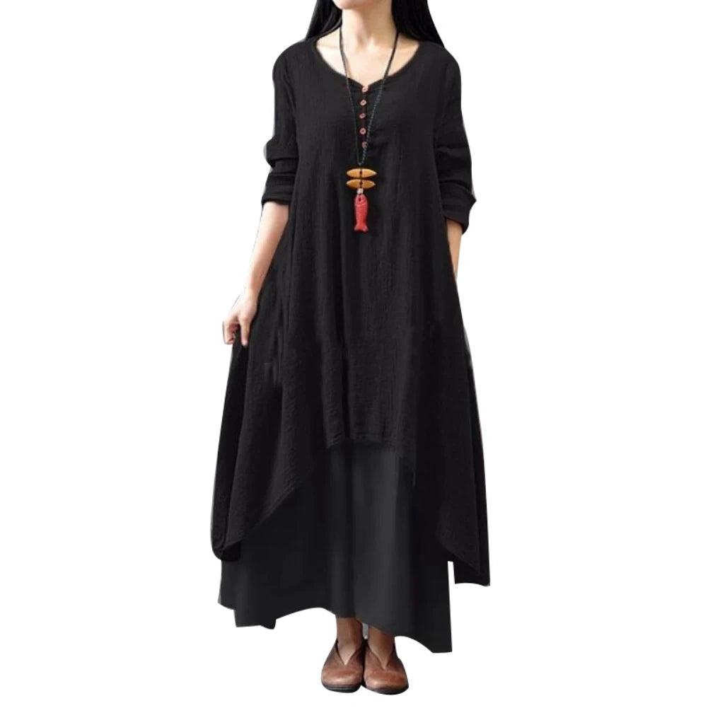Anself Spring Fashion Women Casual Loose Dress Solid Color Long Sleeve Oversized Ladies Dresses Plus Size Boho Long Maxi Dress