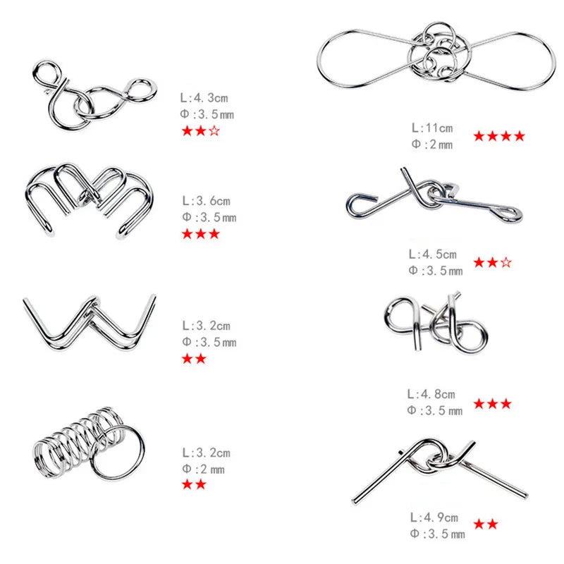 8PCS/Set Metal Montessori Wire Puzzle IQ Mind Brain Teaser Puzzles Game for Children Kids Adults Anti-Stress Educational Toys