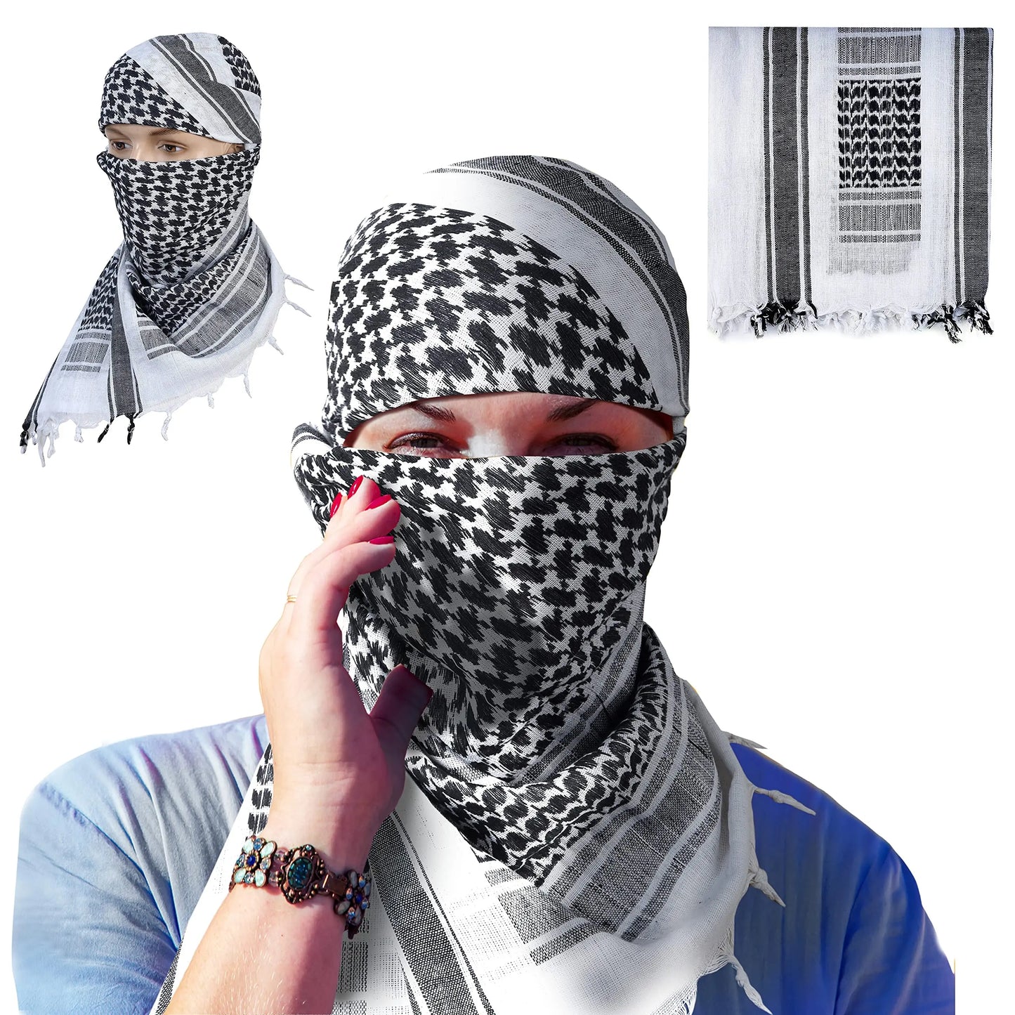 2022 New Plaid Tactical Desert Hijab Scarf Tassel Headband Muslim Arab Men Women Keffiyeh Outdoor Square Winter Head Scarves