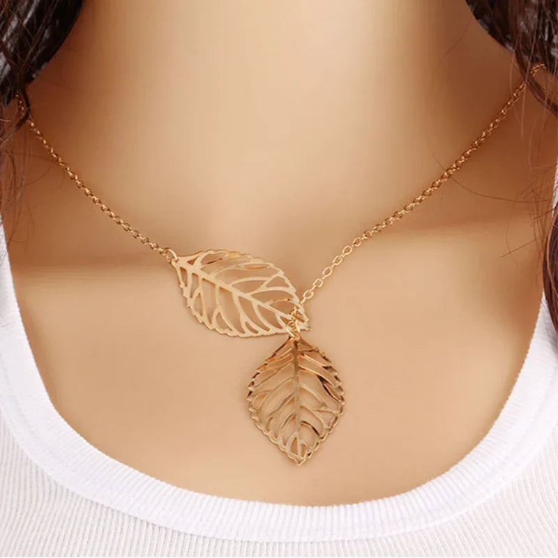 Delysia King Leaf Necklace /double leaf clavicle chain