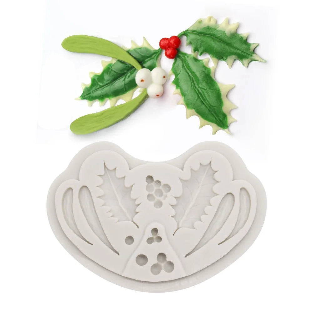 Leaf Shape Silicone Mold Kitchen DIY Cake Baking Decoration Fudge Biscuit Chocolate Mold Christmas Holly Leaf Silicone Mold