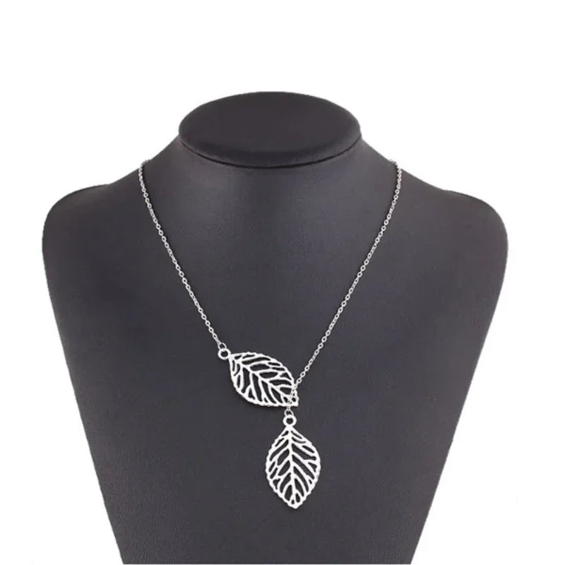Delysia King Leaf Necklace /double leaf clavicle chain