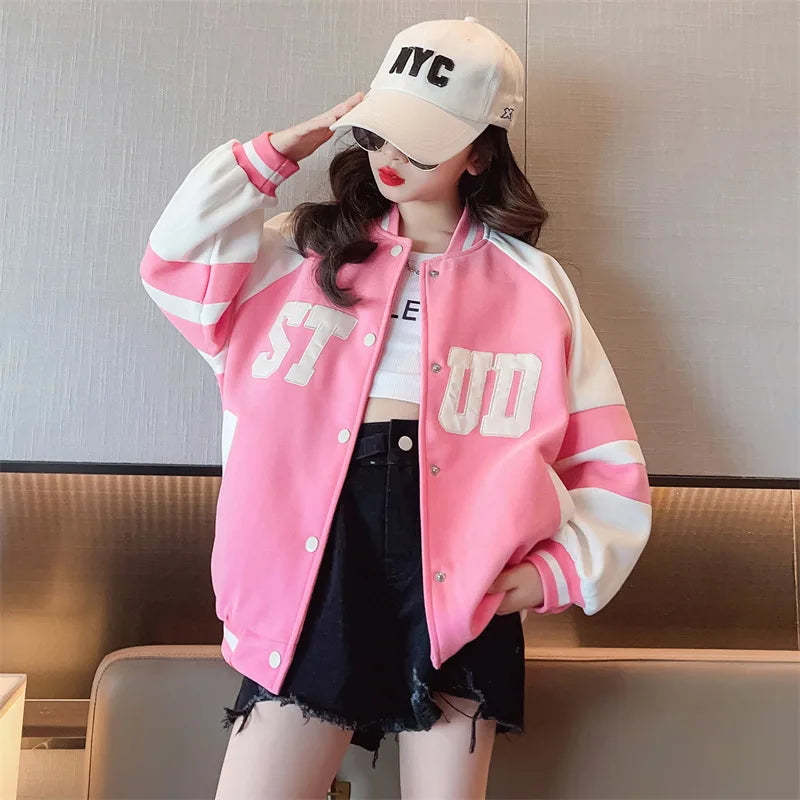 Spring Autumn Teenage Girls Jacket Children Fashion Baseball Uniform Sports Coat Birthday Gift 5 6 8 10 12 14 Years Kids Clothes