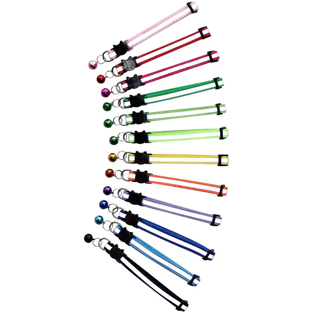 Safety Breakaway Cat Collar 12 Colors Reflective Nylon Pet Puppy Small Dog Kitten Cat Collar with Colorful Bell 19-32cm 1.0cm