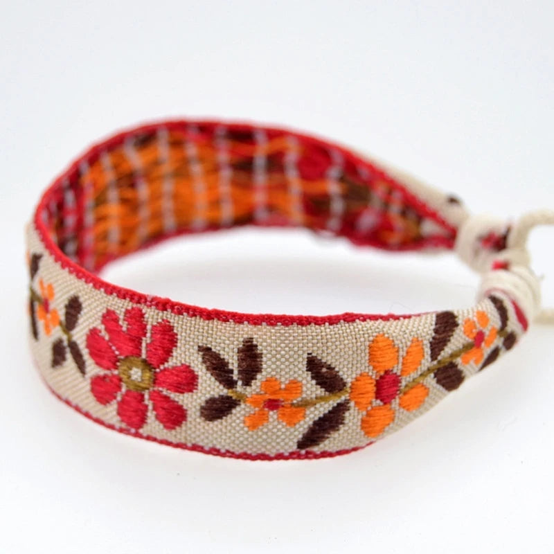 Handmade Strawberry Flower Embroidered Bracelet Jewelry Friendship Wrap Bracelet