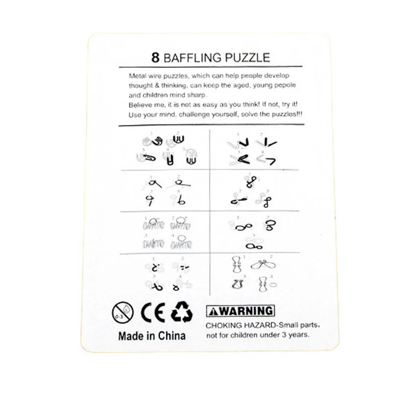 8PCS/Set Metal Montessori Wire Puzzle IQ Mind Brain Teaser Puzzles Game for Children Kids Adults Anti-Stress Educational Toys