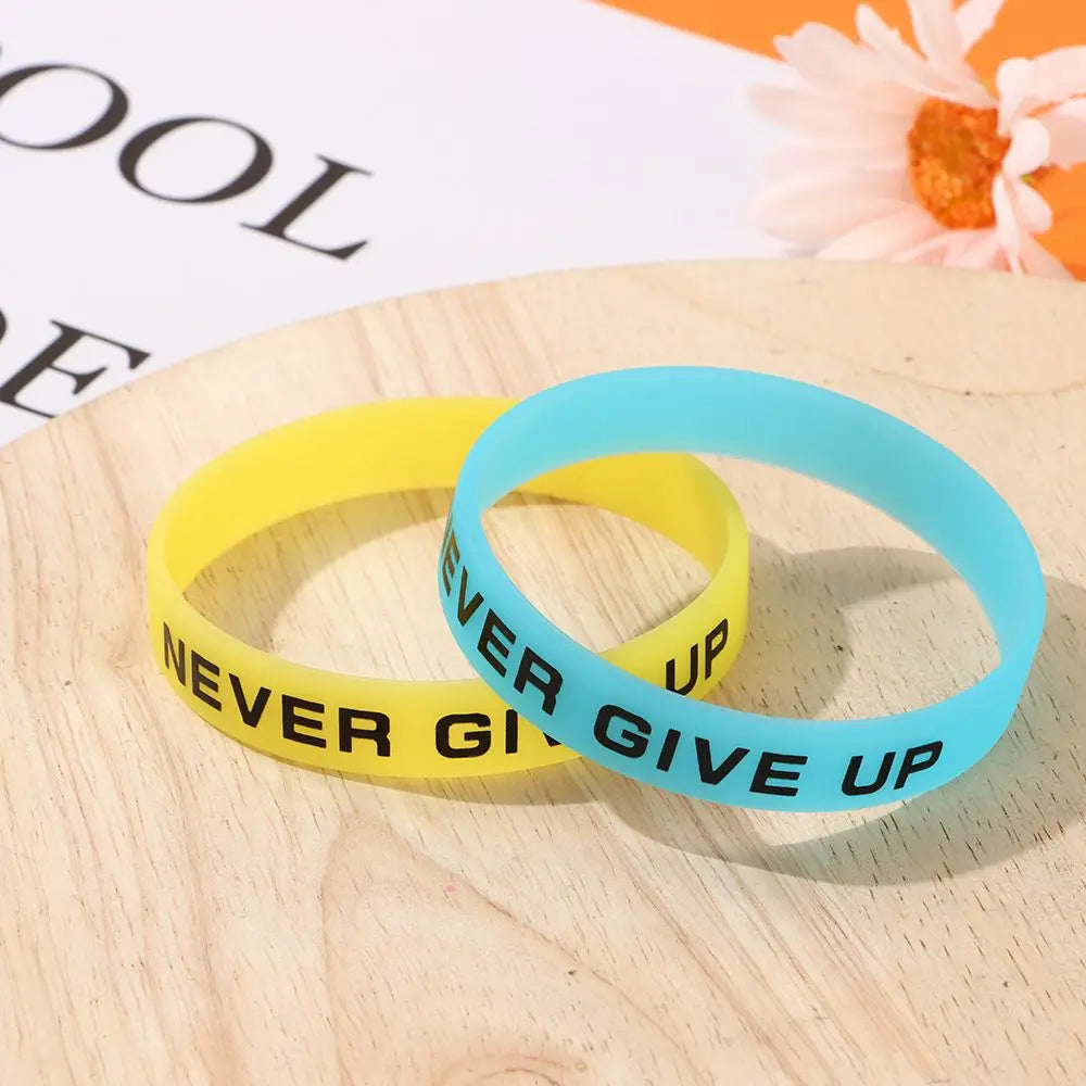 Never Give Up Luminous Rubber Bracelet Men Women Friendship Silicone Wristband Teens Motivational Sport Cuff Bangle Gifts