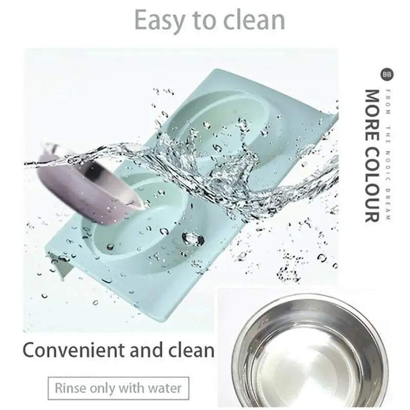 Double layer dual purpose environmentally friendly plastic stainless steel dual bowl pet bowl dog cat food basin