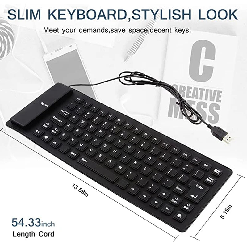 Silicone Mute Soft Keyboard 85-key Computer Keyboard USB Wired Keyboard Portable Mini Laptop Pc Folding Waterproof Keyboard