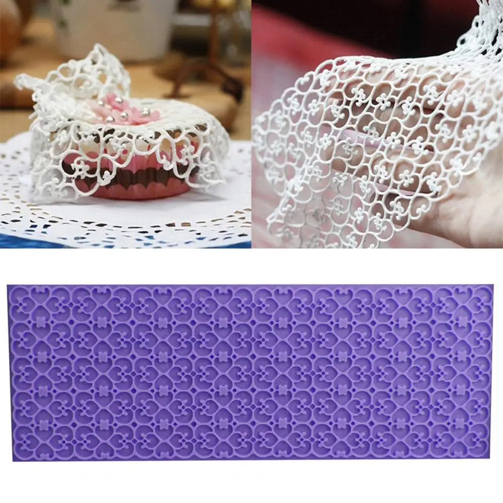 Durable Cake Trim Mold Food Grade Anti-deformed Fondant Mould Mat Heart Shape Lace Cake Trim Mold Baking Mould