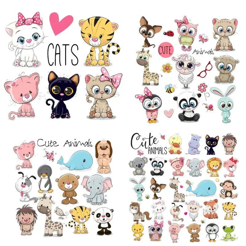 Set Combination Animal Children DIY Heat Transfer of Patches Transfer Fusible Clothing Sticker Appliques Decoration T-shirt PVC