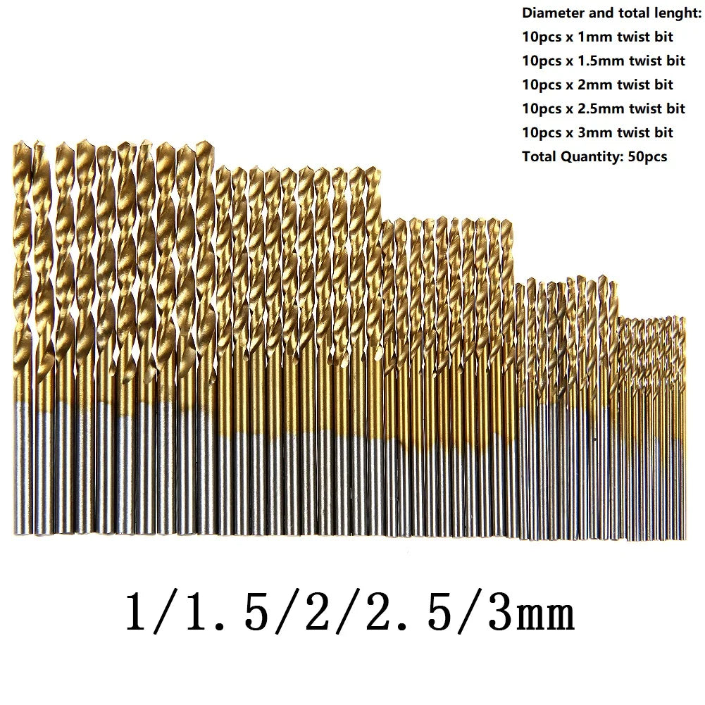 50/100Pcs Titanium Coated HSS High Speed Steel Drill Bit Set Metal Hole Grooving Drill Saw Carpenter Woodworking Tools brocas