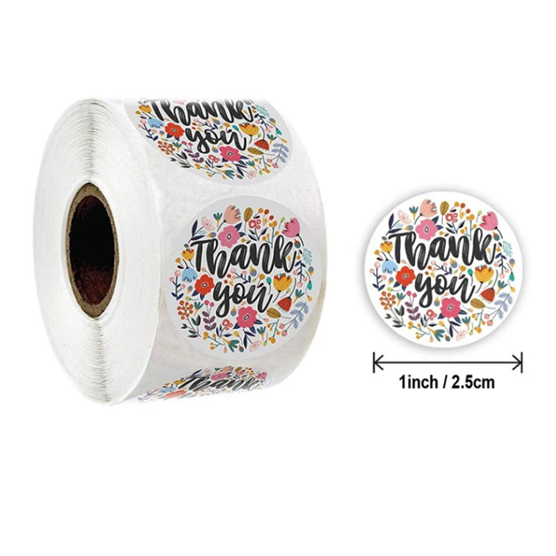 500pcs/roll round floral thank you stickers scrapbooking for package seal labels custom sticker decoration wedding sticker