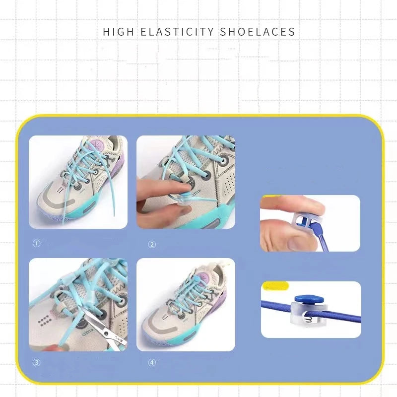 Lazy Bread Lace Buckle Elastic Shoelaces Round Locking No Tie Shoe Laces Kids Adult Quick Lazy Laces Rubber Sneakers Shoelace