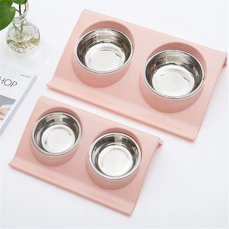 Double layer dual purpose environmentally friendly plastic stainless steel dual bowl pet bowl dog cat food basin