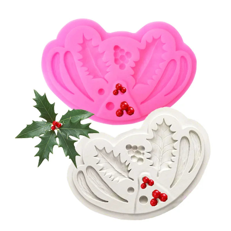 Leaf Shape Silicone Mold Kitchen DIY Cake Baking Decoration Fudge Biscuit Chocolate Mold Christmas Holly Leaf Silicone Mold