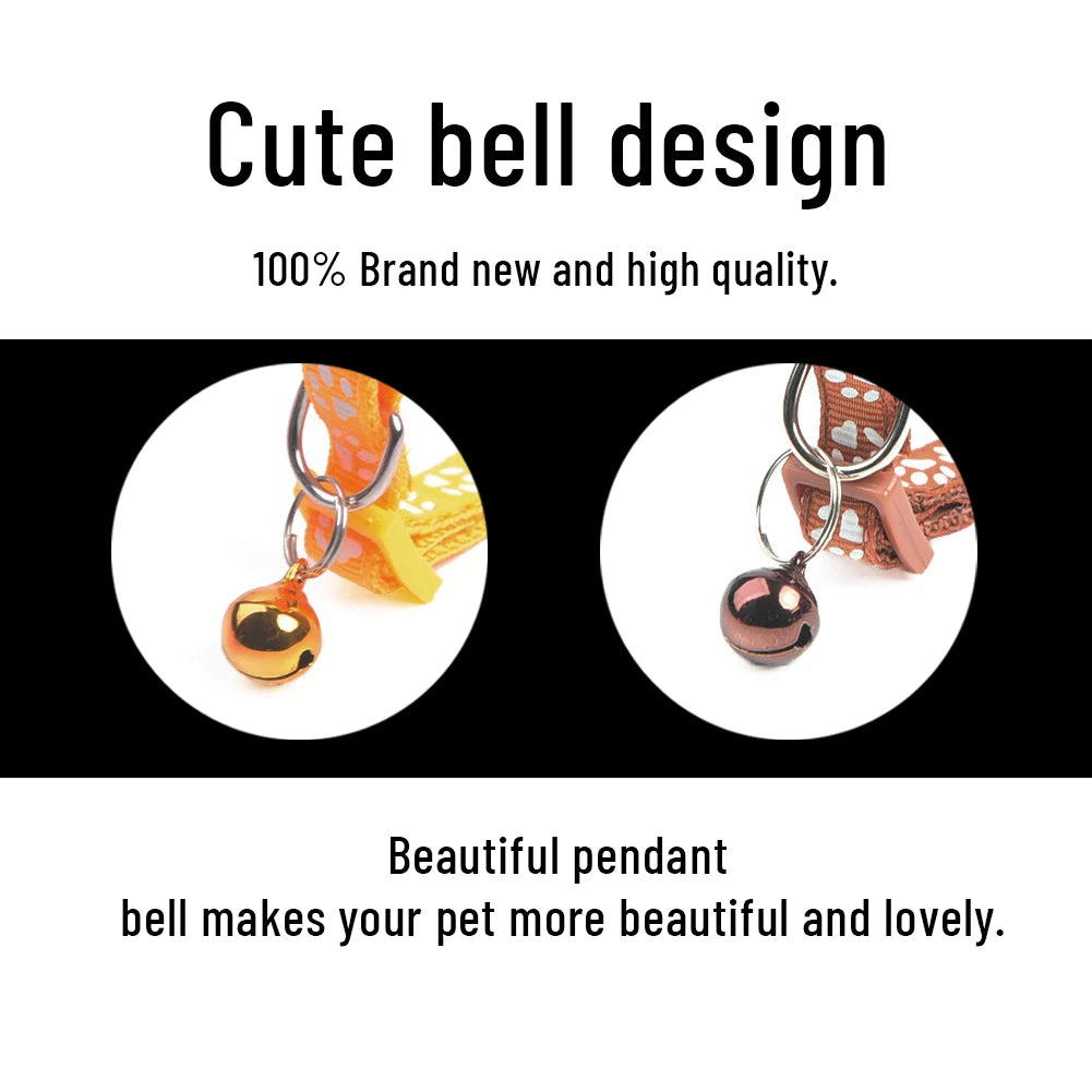 Bell Pet Collar Color Adjustable Cat Collar Cartoon Footprint Cat Accessories Cat Harness Dog Collar Pet Supplies Cat Necklace