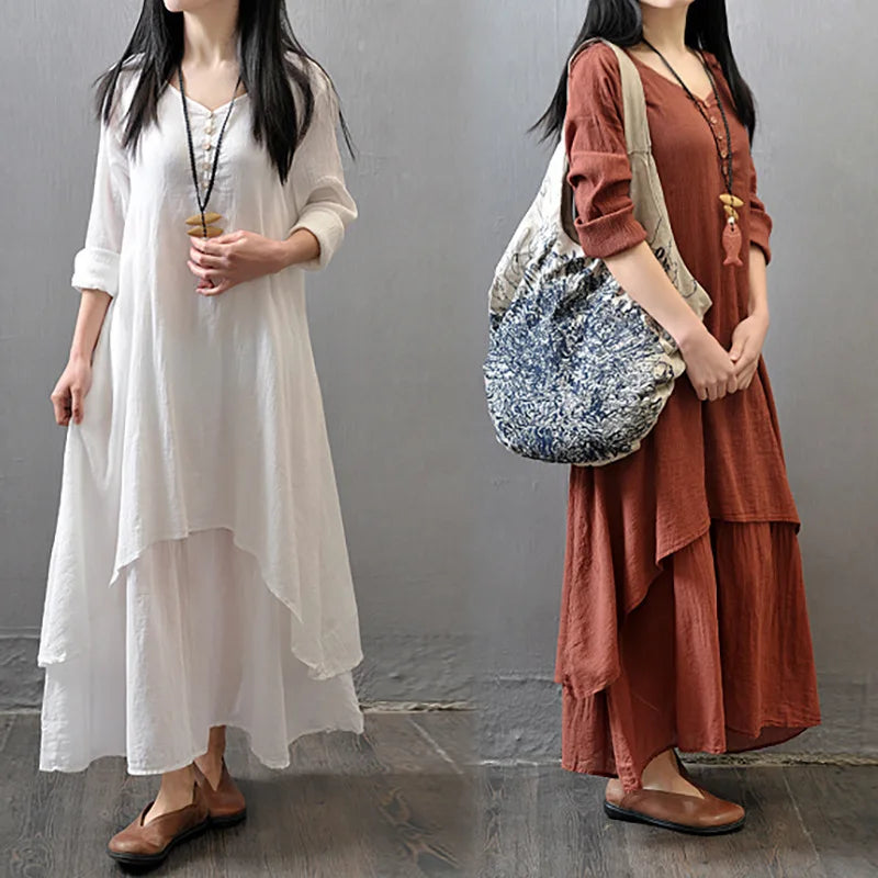 Summer Shirt Long Dress Women Casual Long Sleeve Side Split Button Dresses 2023 Female Elegant Solid Color Pocket Loose Dresses