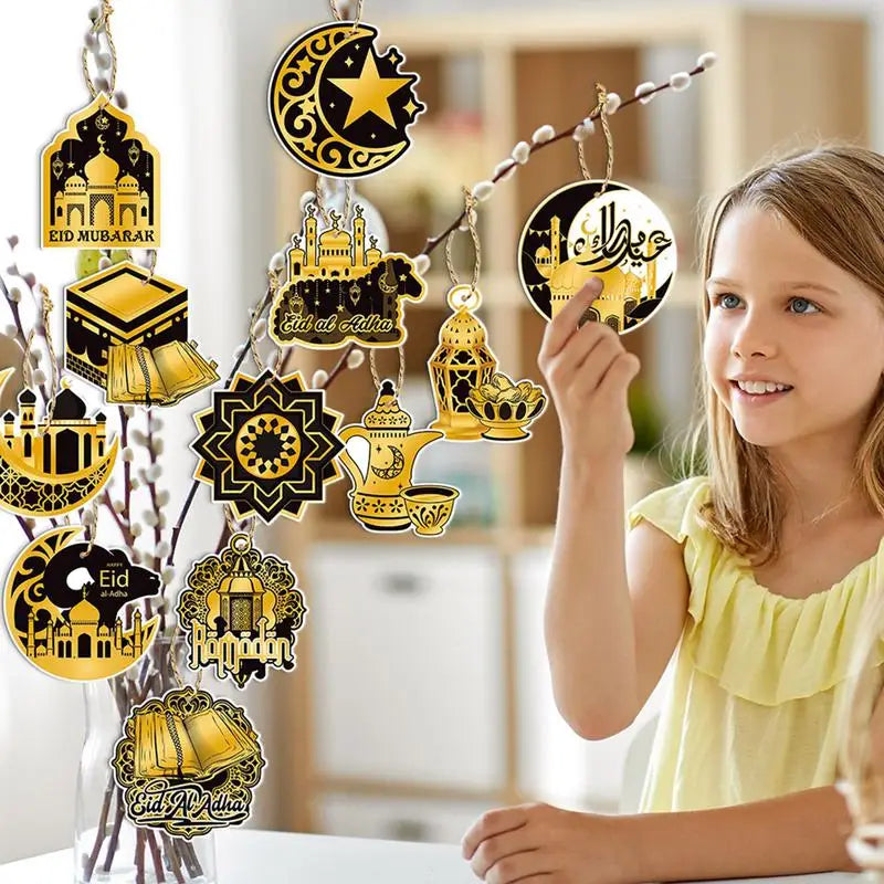 12pcs Eid Mubarak Ornaments Pendant Ramadan Decoration for Home 2024 Muslim Islamic Party Supplies Ramadan Kareem Gifts