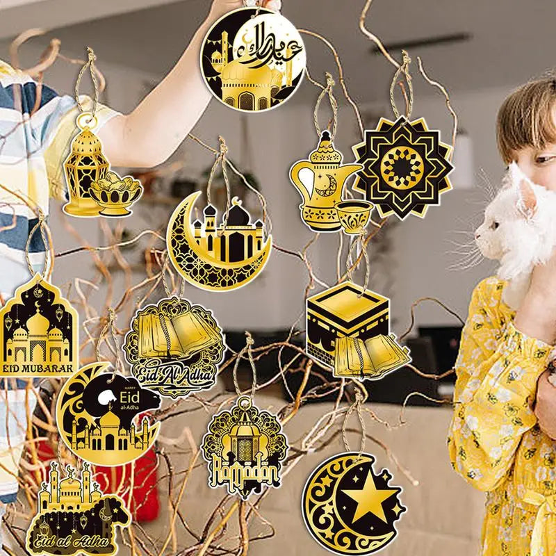 12pcs Eid Mubarak Ornaments Pendant Ramadan Decoration for Home 2024 Muslim Islamic Party Supplies Ramadan Kareem Gifts
