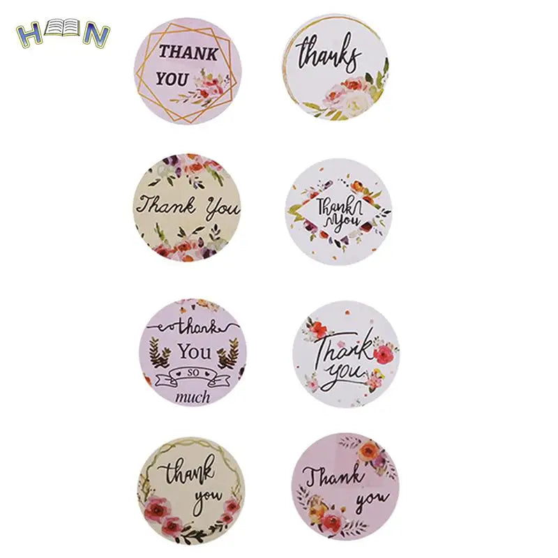 500 Pcs/Roll Round Thank You Stickers Seal Labels with Flower Pattern Stickers Labels for Scrapbooking Stationery Stickers