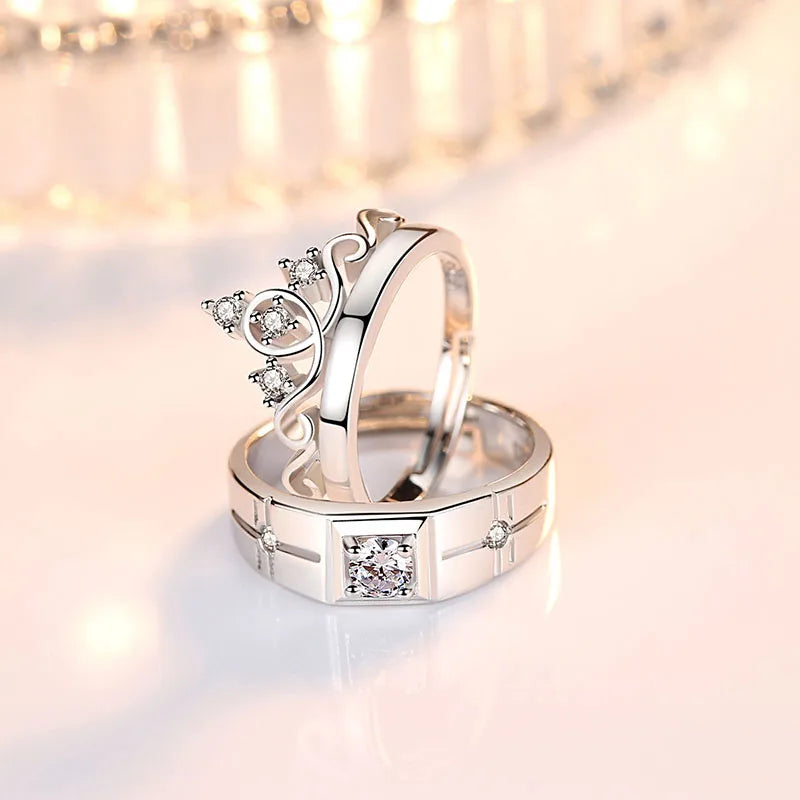 925 sterling silver new jewelry fashion couple ring engagement wedding anniversary gift woman man crown open ring