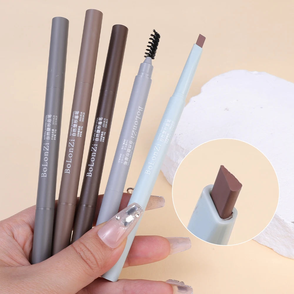 Double Ended Black Brown Eyebrow Pencil with Brush Waterproof Lasting Rotatable Triangle Non-Smudged Eye Brow Tattoo Brow Makeup