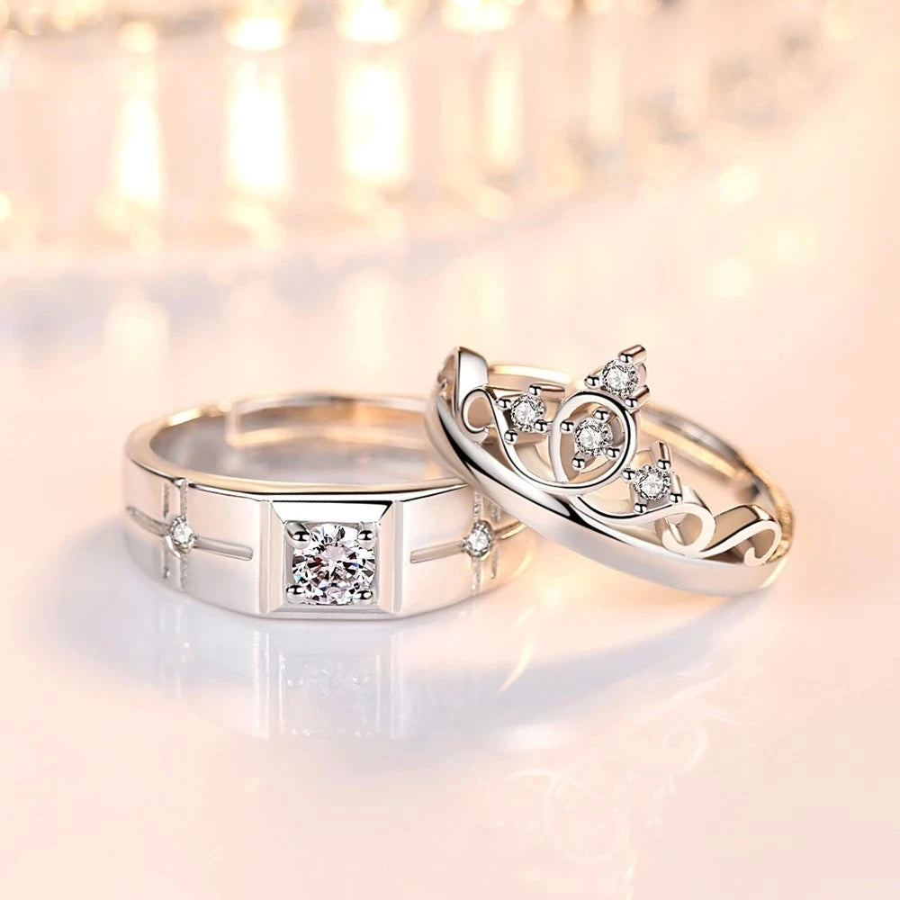 925 sterling silver new jewelry fashion couple ring engagement wedding anniversary gift woman man crown open ring