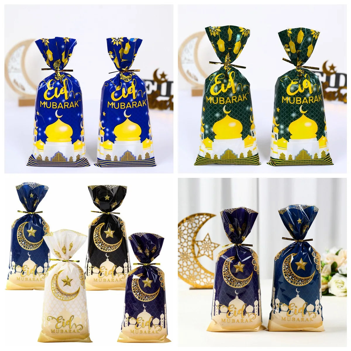 25~100pcs Eid Mubarak Gift Bags Eid Mubarak Castle Flat Binding Cellophane Packing Bags For Islamic Muslim Party Gift Wrapping
