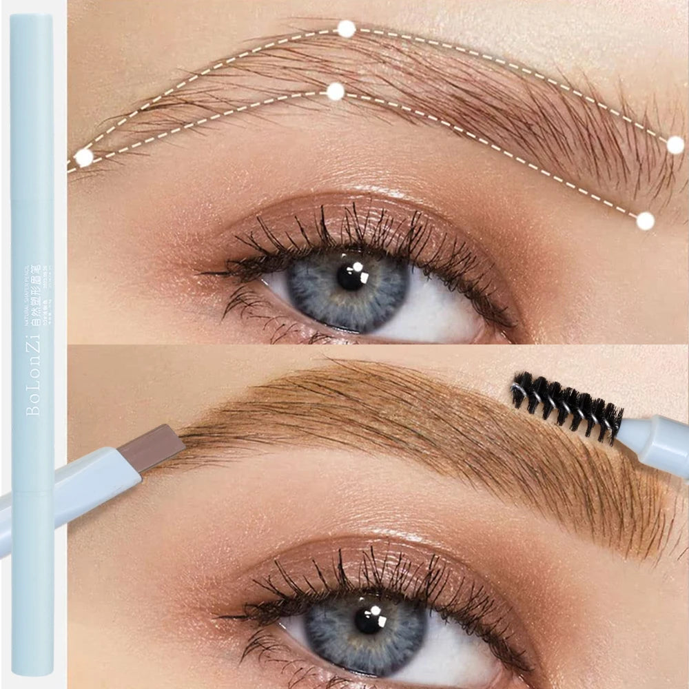 Double Ended Black Brown Eyebrow Pencil with Brush Waterproof Lasting Rotatable Triangle Non-Smudged Eye Brow Tattoo Brow Makeup