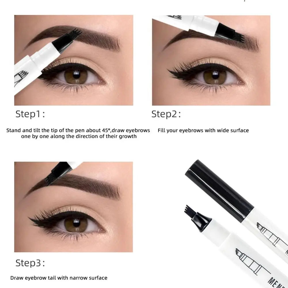 Eyebrow Enhancers 4 Points Eyebrow Pencil Waterproof Non-smudge Four Fork Tip Liquid Eyebrow Pen Quick Dry Long Lasting