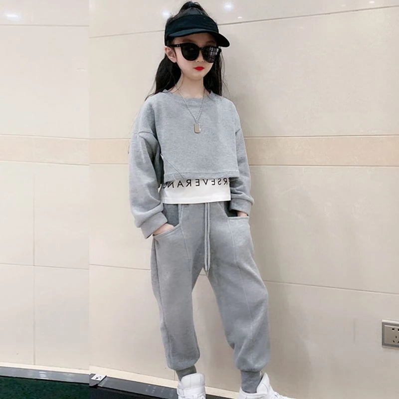 Girls Suits Spring Autumn Children Long Sleeve T-shirt + Pants Sports Hoodie 2pc Streetwear Casual Baby Girl Clothes Outfits