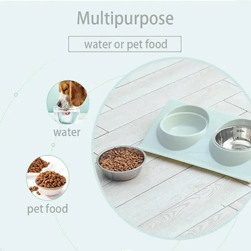 Double layer dual purpose environmentally friendly plastic stainless steel dual bowl pet bowl dog cat food basin
