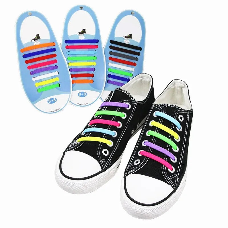 16pcs/lot Shoes Accessories Elastic Silicone Shoelaces Elastic Shoelace Creative Lazy Silicone Laces No Tie Rubber Lace