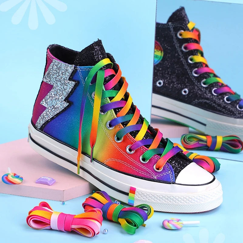 Flat Shoelaces Rainbow Colour Shoe Laces Casual Canvas Shoes Colorful Shoelace Print Gradient Suitable for All Unisex 1 Pair