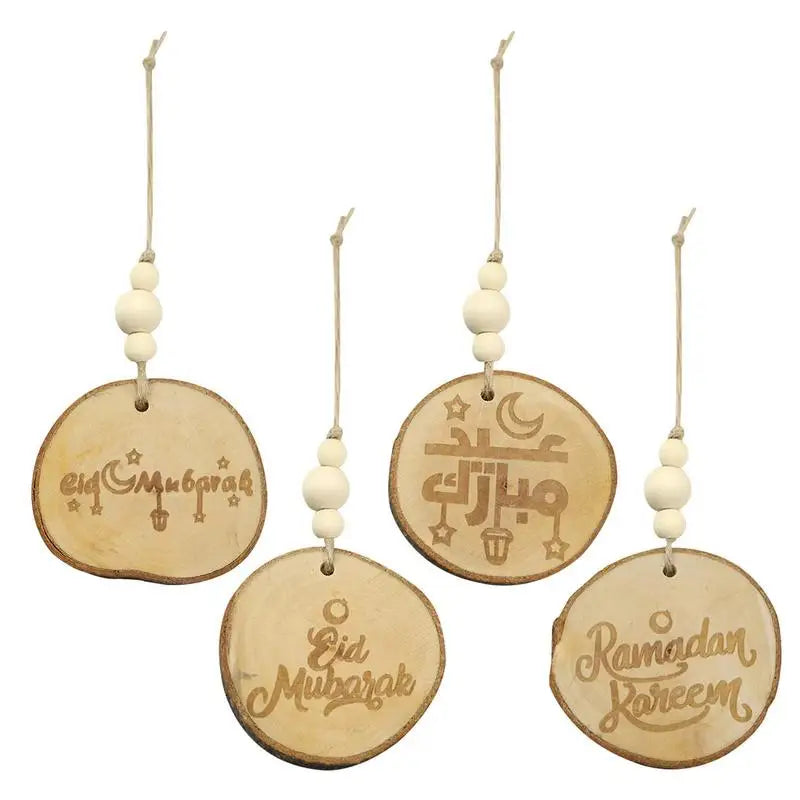 Wooden Ramadans Kareems Moon Print Decoration Hang Eid Mubaraks Muslims Islamic Pendant Mosque Party Festival Supplies