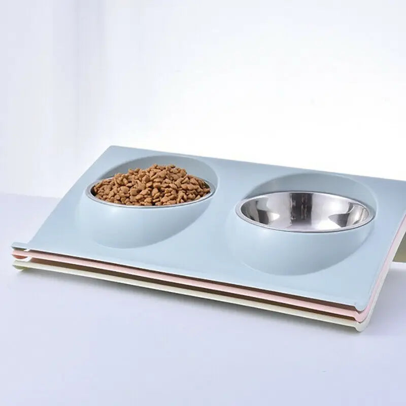 Double layer dual purpose environmentally friendly plastic stainless steel dual bowl pet bowl dog cat food basin