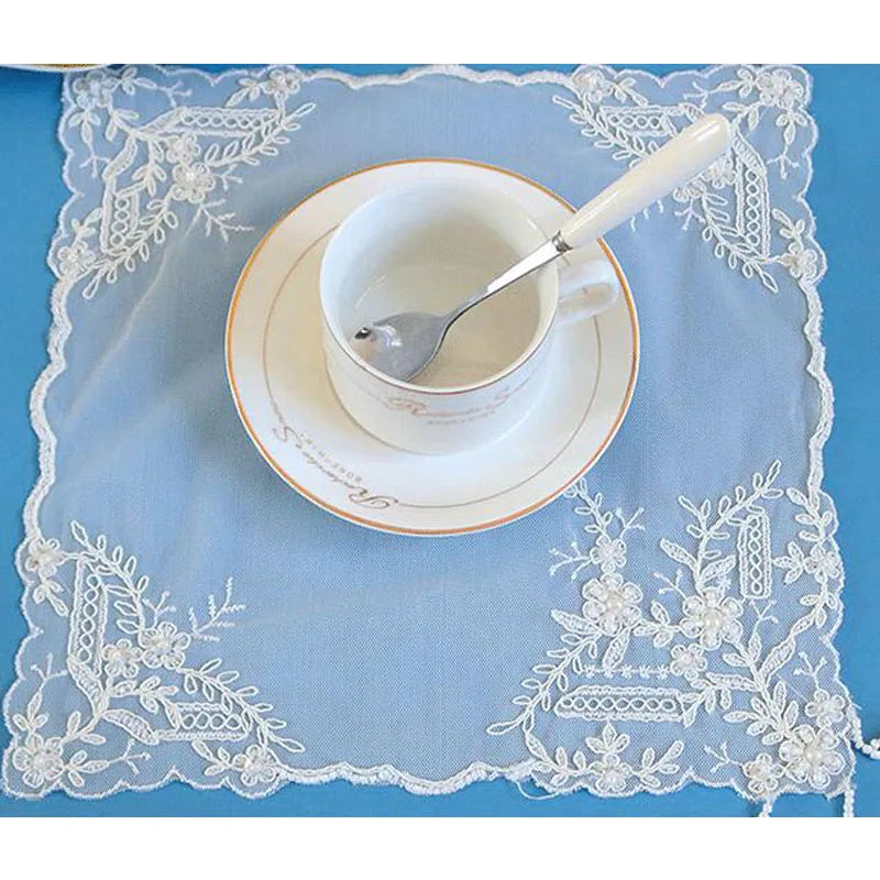 NEW mesh beads Christmas Flower embroidery table place mat cloth pad cup coaster dish dining placemat kitchen Coffee tea doily