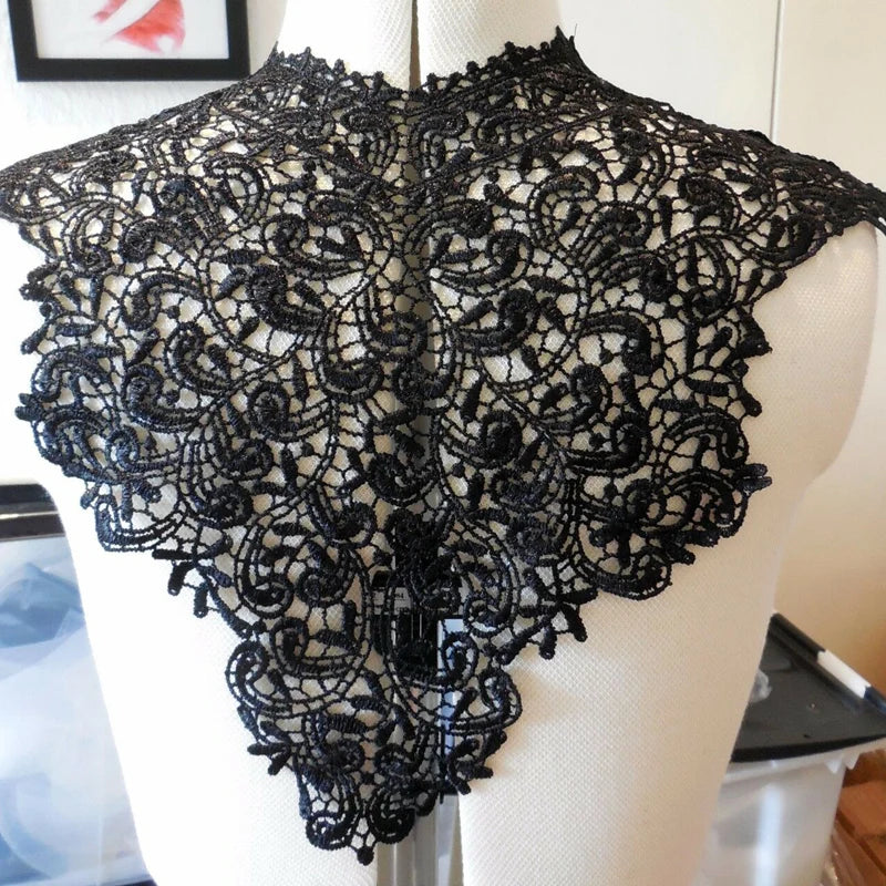 White Lace Fabric Dress Applique Motif Blouse Sewing Trims DIY Neckline Collar Costume Decoration Accessories