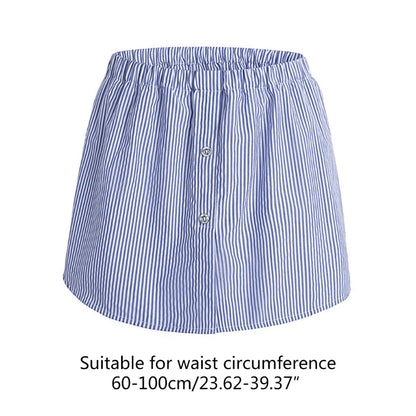 Women Layering Fake Top Lower Sweep Skirt Buttons Blue Striped Blouse A-Line False Hem High Waist Skirt Extenders for Sweater Sw