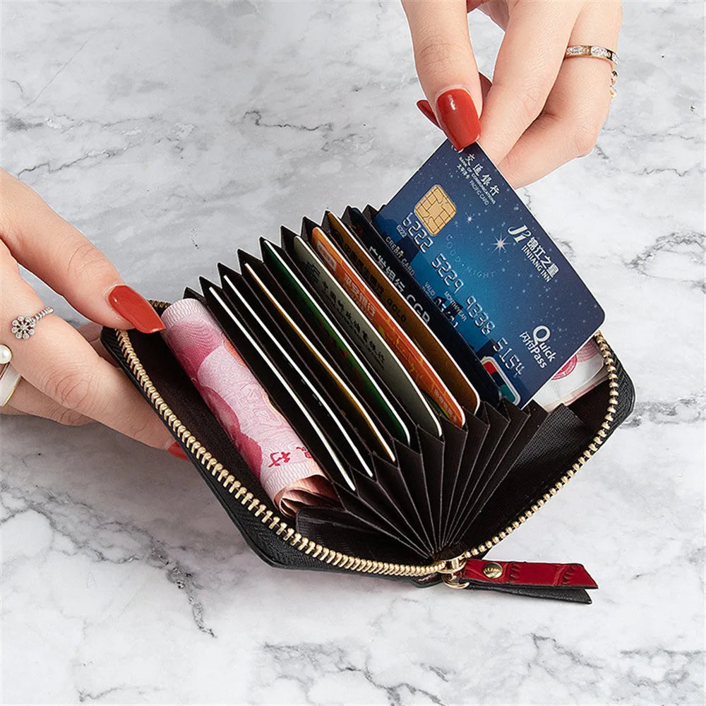 Women Slim  Business Card Holder Pu Leather Credit Card Wallet Bag Zipper Credit/id/bank Card Holder Case Coin Purse billetera