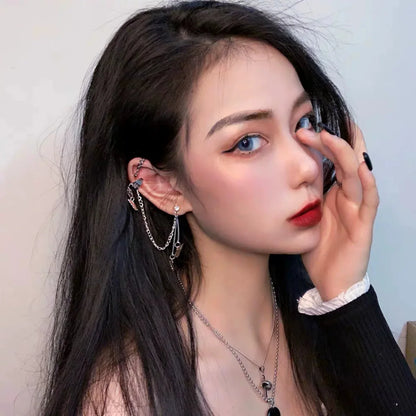 Fashion Explosion Girl Heart Cold Wind Cool Handsome Super Fairy Butterfly Chain Earrings Ear Bone Clip Integrated Ear Jewelry