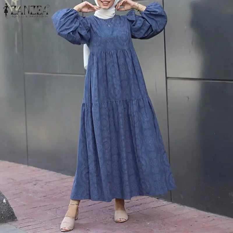 Islam Clothing ZANZEA Muslim Dresses Women Dubai Abaya Turkey Stylish Hijab Dress Maxi Sundress Eid Mubarak Kaftan Vestidos Robe