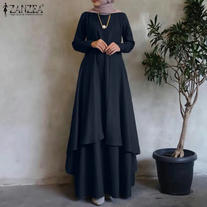 Muslim Kaftan Maxi Dresses ZANZEA Women Long Sleeve Irregular Hem Loose Long Dress Dubai Turkey Abaya Hijab Sundress