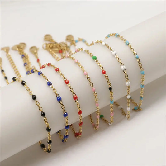 1 PC Fashion Stainless Steel Anklet Enamel Multicolor On Foot Ankle Bracelets Women Men Leg Link Chain Jewelry 23cm Long