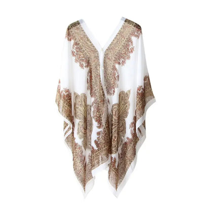 Women Scarf Shawl Summer Beach Bikini Cover Up Loose Chiffon Blouse Shawl Scarf with Buttons Sunscreen Comfortable Cover-Ups Hot