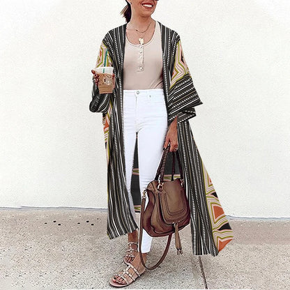 Bohemian Floral Printed Shirt Kimono ZANZEA Summer Beach Cardigan Women Open Front Long Sleeve Casual Blouse Vintage Long Tops