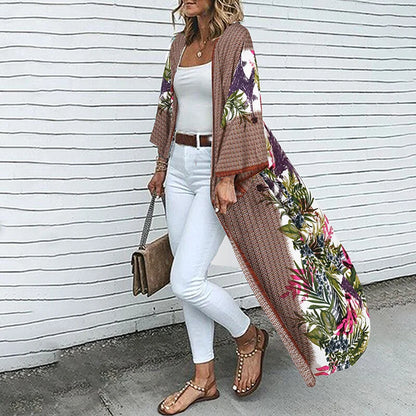 Bohemian Floral Printed Shirt Kimono ZANZEA Summer Beach Cardigan Women Open Front Long Sleeve Casual Blouse Vintage Long Tops