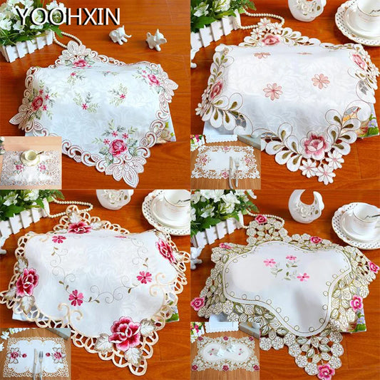HOT rose flower embroidery table place mat cloth pad cup Christmas coaster placemat coffee tea doily New year wedding kitchen