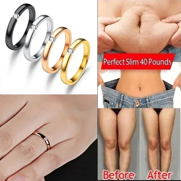 4 Colors Simple High Polished Stainless Steel Cubic Zirconia Stone Lose Weight Rings for Woman